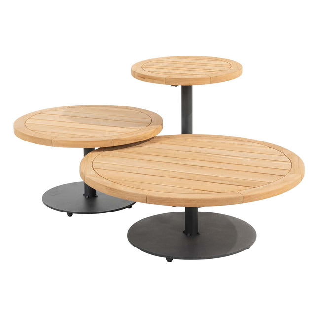 4 Seasons Outdoor Volta teak bijzettafel centrale poot antraciet 45 cm. Ø (H 55)