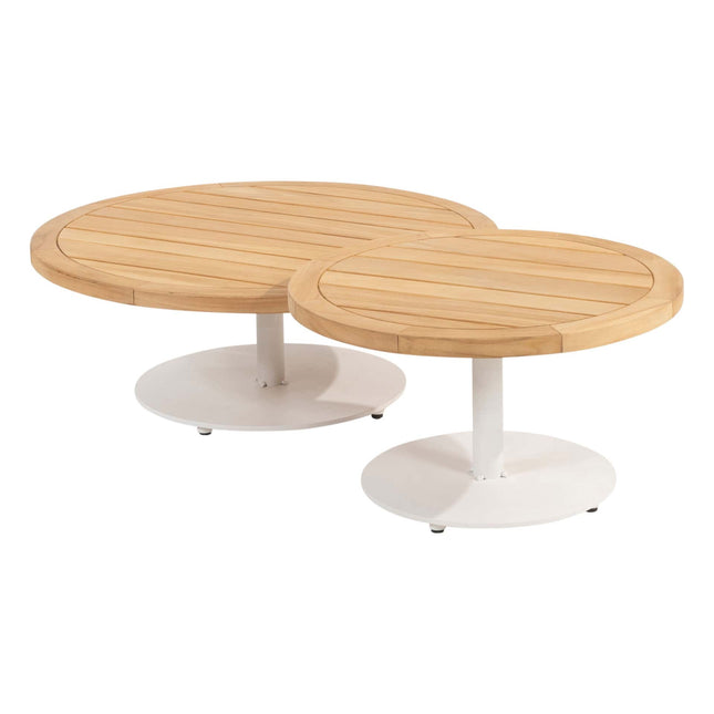 4 Seasons Outdoor Volta teak salontafel centrale poot wit 80 cm. Ø (H 30)