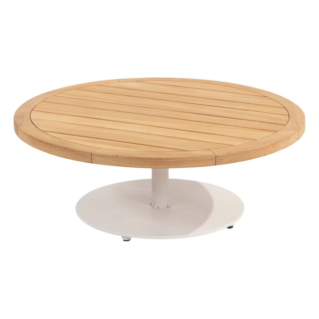 4 Seasons Outdoor Volta teak salontafel centrale poot wit 80 cm. Ø (H 30)