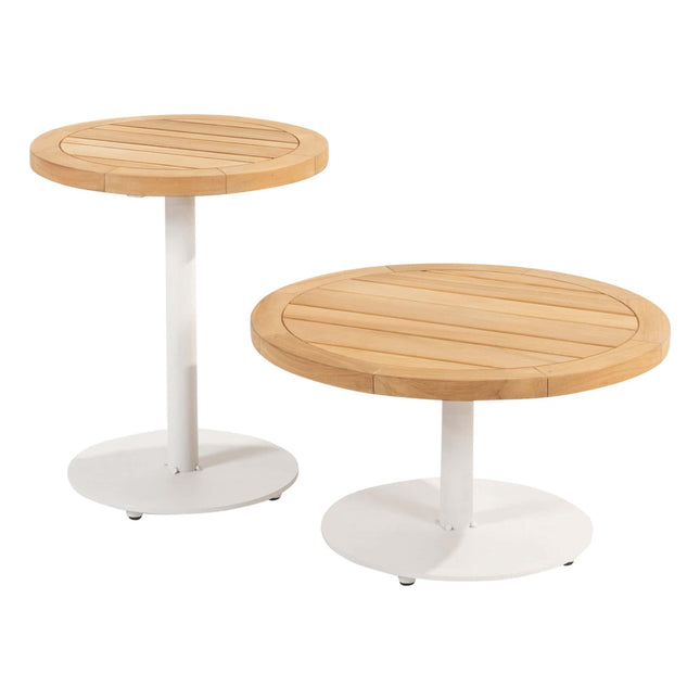 4 Seasons Outdoor Volta teak salontafel centrale poot wit 60 cm. Ø (H 35)