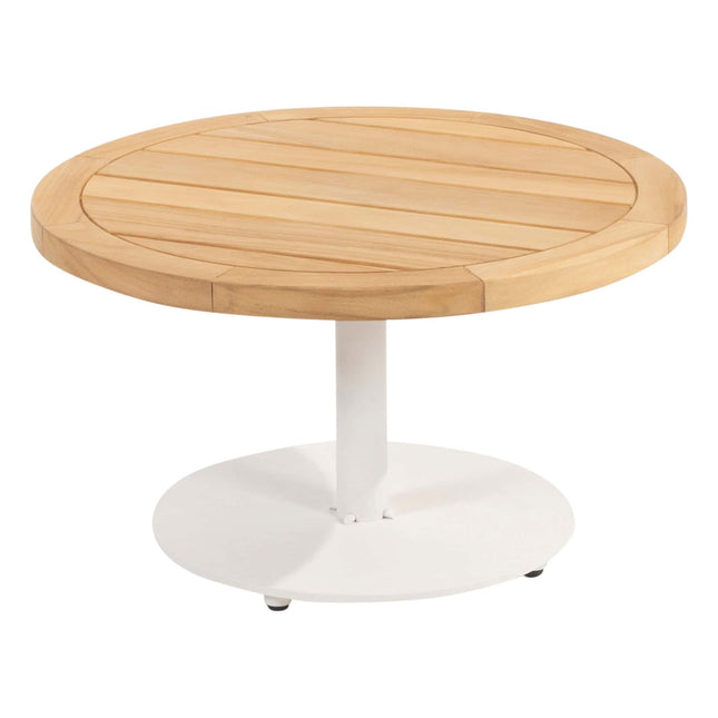 4 Seasons Outdoor Volta teak salontafel centrale poot wit 60 cm. Ø (H 35)