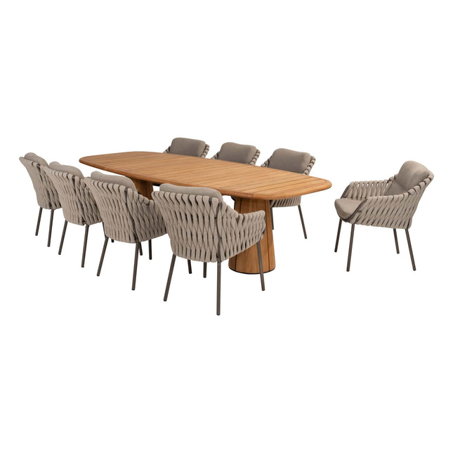4 Seasons Outdoor Montera dining + Taste 4SO Capri tafel barrel-vorm teak 280 x 110 cm
