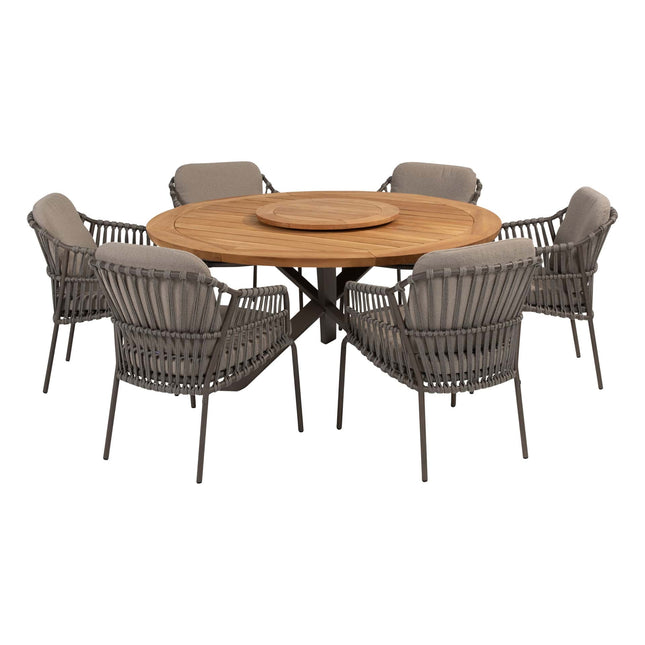 4 Seasons Outdoor Capalbio dining stoel + Taste 4SO Prado teak tafel 160 Ø cm terre onderstel + Lazy susan draaiplateau