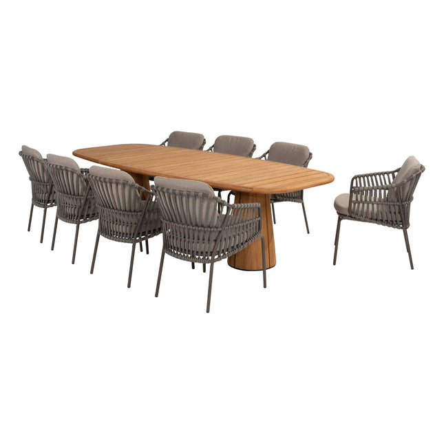 4 Seasons Outdoor Capalbio dining stoel + Taste 4SO Capri tafel barrel-vorm teak 280 cm