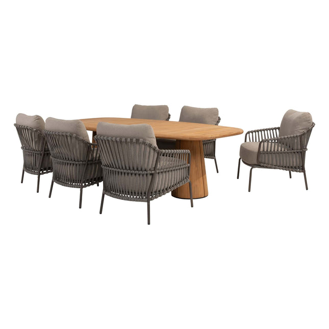 4 Seasons Outdoor Tuinset Capalbio low dining stoel + Taste 4SO Capri low dining tafel barrel-vorm teak 240 x 110 cm