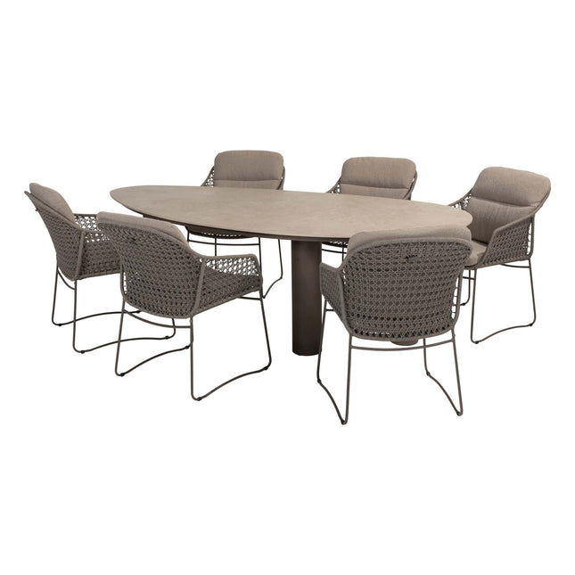 4 Seasons Outdoor Moretti high back dining stoel + Arizona tafel keramisch blad kiezel-vorm 240 cm