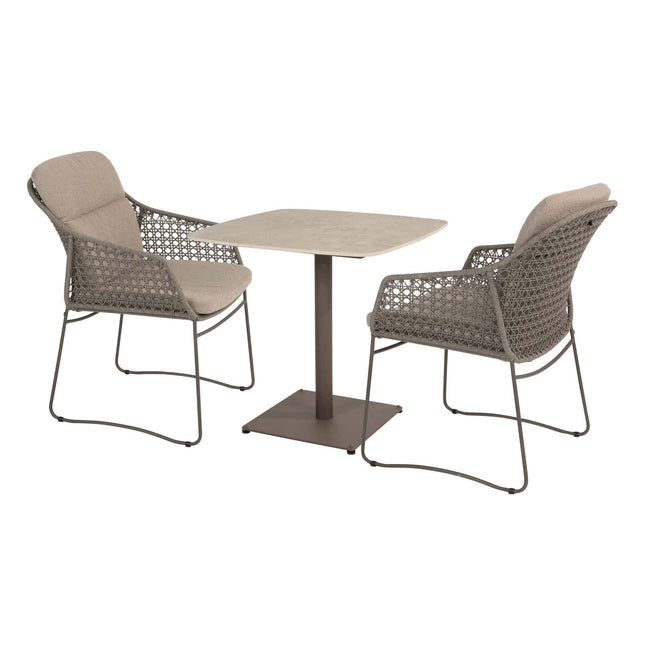 4 Seasons Outdoor Moretti high back dining stoel + Vermont eettafel met keramisch tafelblad terre 75 x 75 cm