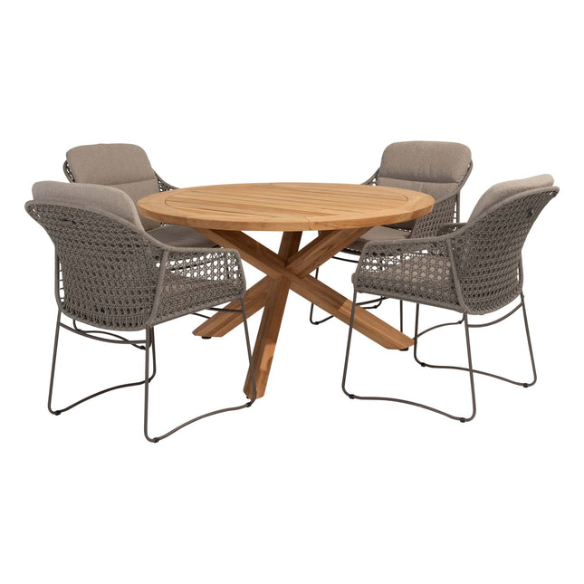 4 Seasons Outdoor Moretti high back dining stoel + Taste 4SO Prado teak tafel 130 Ø cm