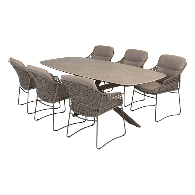 4 Seasons Outdoor Moretti high back dining stoel + Taste 4SO Prado tafel met keramisch tafelblad barrel terre 240 cm