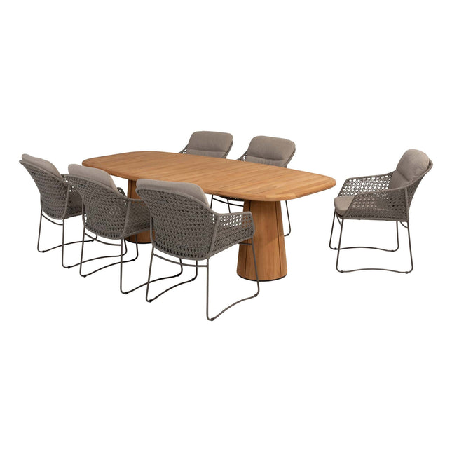 4 Seasons Outdoor Moretti high back dining stoel + Taste 4SO Capri tafel barrel-vorm teak 240 cm