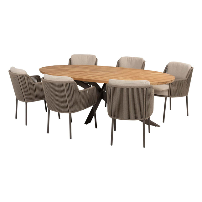 4 Seasons Outdoor Bernini dining stoel + Taste 4SO Prado teak tafel ovaal 240 cm terre onderstel