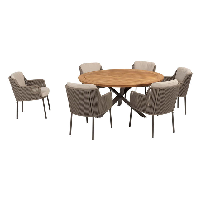 4 Seasons Outdoor Bernini dining stoel + Taste 4SO Prado teak tafel 160 Ø cm terre onderstel