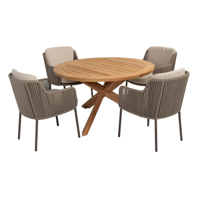 4 Seasons Outdoor Bernini dining stoel + Taste 4SO Prado teak tafel 130 Ø cm