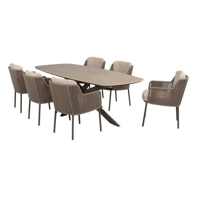 4 Seasons Outdoor Bernini dining stoel + Taste 4SO Prado tafel met keramisch tafelblad barrel terre 240 cm