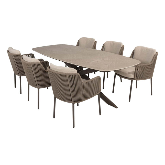 4 Seasons Outdoor Bernini dining stoel + Taste 4SO Prado tafel met keramisch tafelblad barrel terre 240 cm