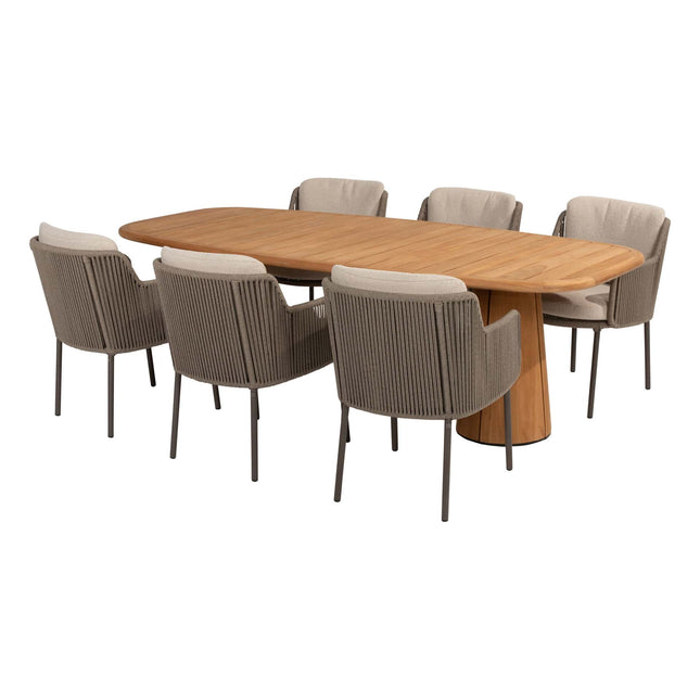 4 Seasons Outdoor Bernini dining stoel + Taste 4SO Capri tafel barrel-vorm teak 240 cm