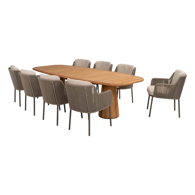 4 Seasons Outdoor Bernini dining stoel + Taste 4SO Capri tafel barrel-vorm teak 280 cm