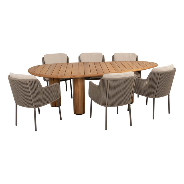 4 Seasons Outdoor Bernini dining stoel + Taste 4SO Corsica tafel kiezel-vorm teak 240 cm