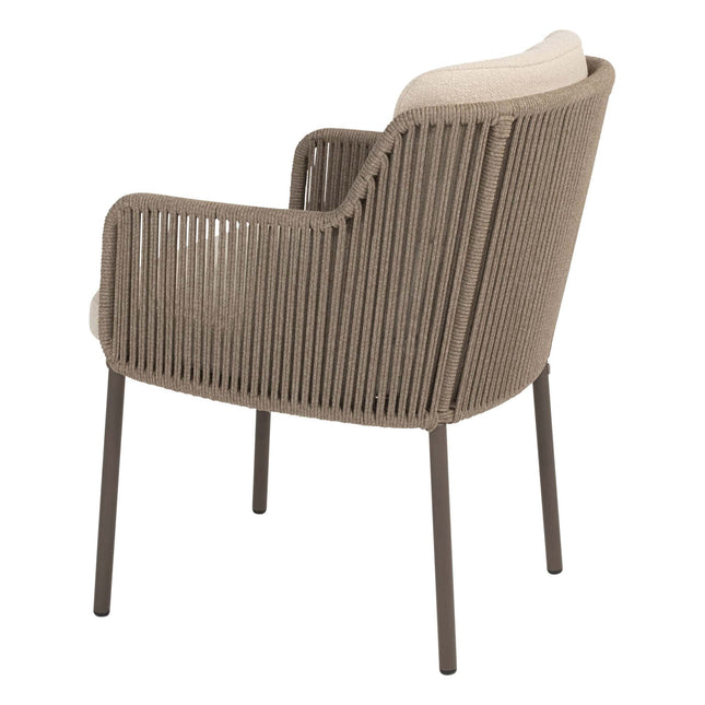 4 Seasons Outdoor Bernini dining stoel + Taste 4SO Prado teak tafel 160 Ø cm terre onderstel