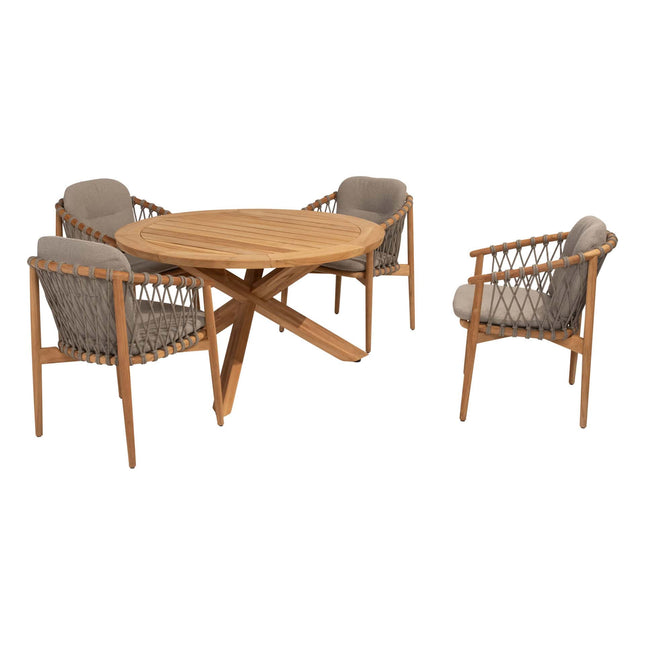4 Seasons Outdoor Nora dining stoel + Taste 4SO Prado teak tafel 130 Ø cm teak onderstel