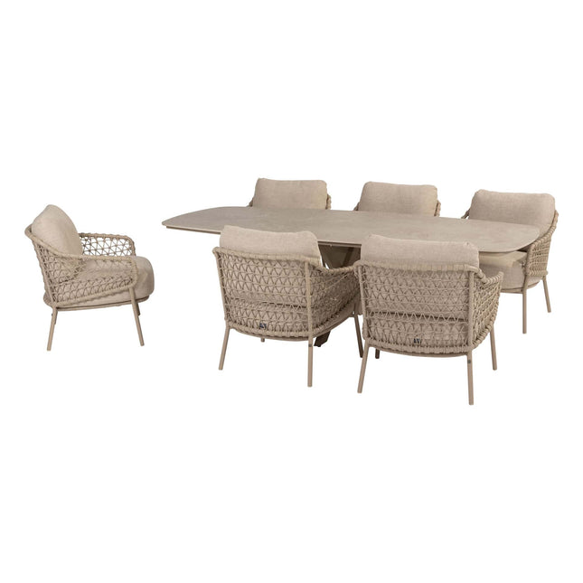 4 Seasons Outdoor Tuinset Sardinia low dining stoel + Nevada low dining tafel barrel-vorm 250 cm latte