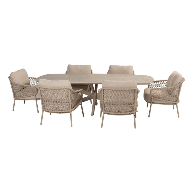 4 Seasons Outdoor Tuinset Sardinia low dining stoel + Nevada low dining tafel barrel-vorm 250 cm latte