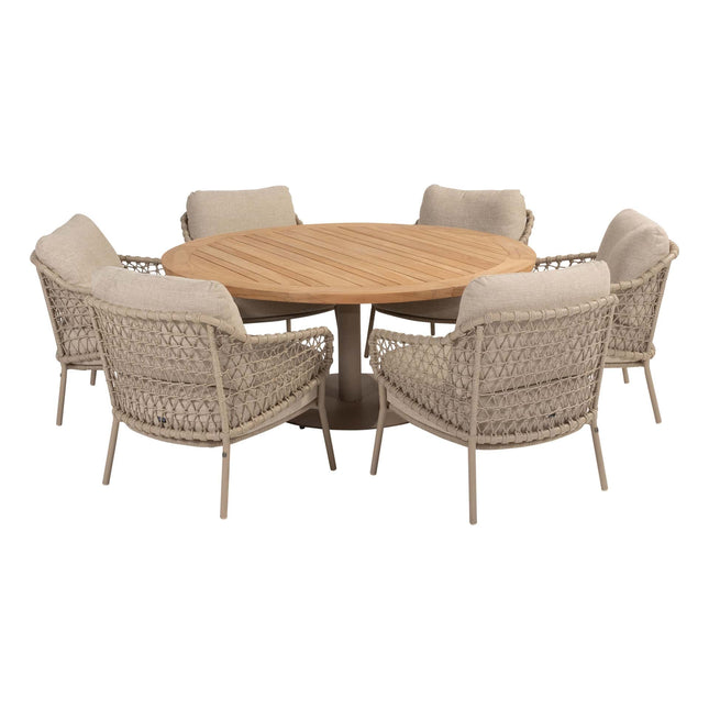 4 Seasons Outdoor Tuinset Sardinia low dining stoel + Taste 4SO Saba low dining teak tafel 160 Ø cm latte