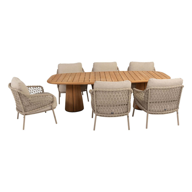 4 Seasons Outdoor Tuinset Sardinia low dining stoel + Taste 4SO Capri low dining tafel barrel-vorm teak 240 x 110 cm