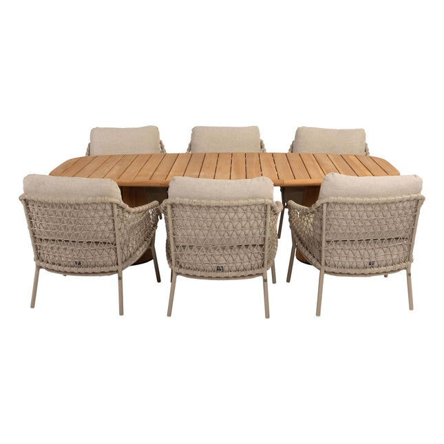 4 Seasons Outdoor Tuinset Sardinia low dining stoel + Taste 4SO Capri low dining tafel barrel-vorm teak 240 x 110 cm