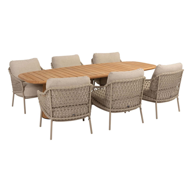 4 Seasons Outdoor Tuinset Sardinia low dining stoel + Taste 4SO Capri low dining tafel barrel-vorm teak 240 x 110 cm