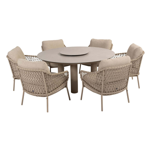 4 Seasons Outdoor Tuinset Sardinia low dining stoel + Taste 4SO Donato low dining tafel 160 cm Ø latte