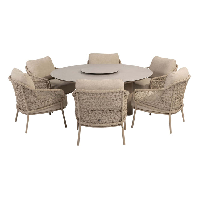 4 Seasons Outdoor Tuinset Sardinia low dining stoel + Taste 4SO Donato low dining tafel 160 cm Ø latte