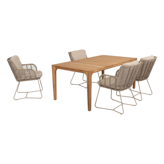 4 Seasons Outdoor Fabrice dining stoel latte + Taste 4SO Liam eettafel teak 180 cm