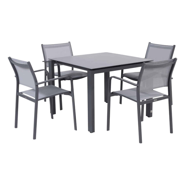 Taste 4SO Tosca dining antraciet + 4 Seasons Outdoor Goa tafel HPL slate antraciet 95×95 cm