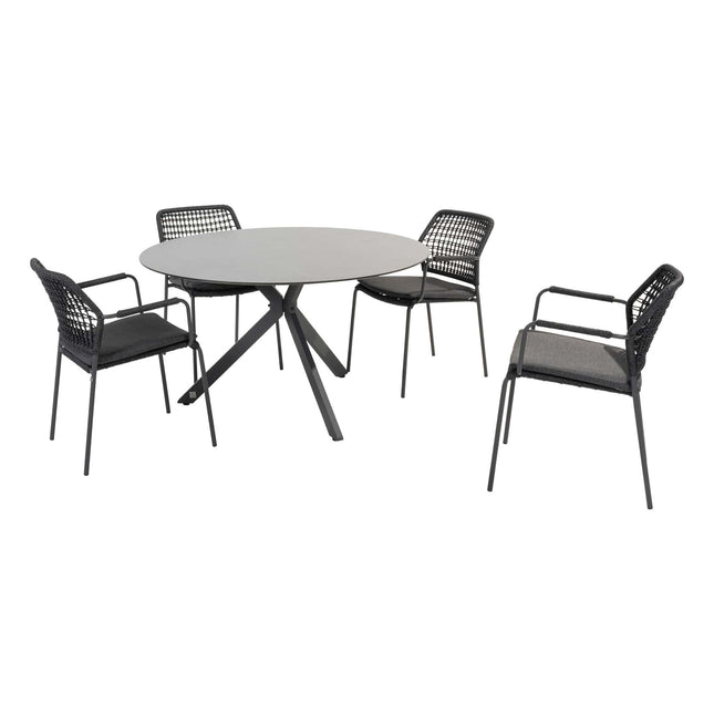 Taste 4SO Barista dining antraciet + 4 Seasons Outdoor Locarno tafel HPL slate antraciet 130 Ø cm
