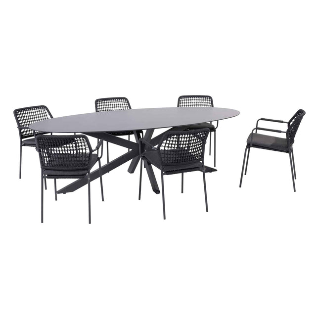 Taste 4SO Barista dining antraciet + 4 Seasons Outdoor Privada tafel HPL ovaal 240 cm