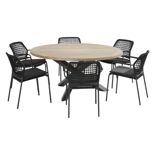 Taste 4SO Barista dining antraciet + Louvre teak tafel 160 Ø cm