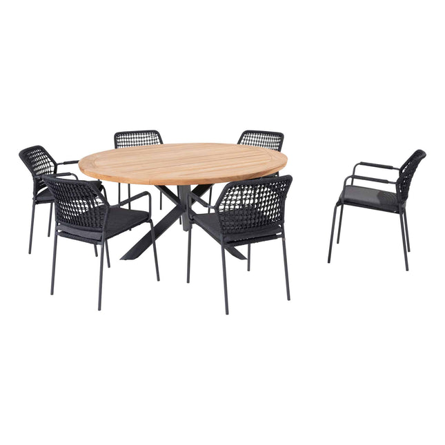 Taste 4SO Barista dining antraciet + Prado teak tafel 160 Ø cm