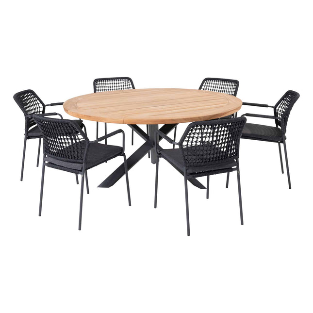 Taste 4SO Barista dining antraciet + Prado teak tafel 160 Ø cm