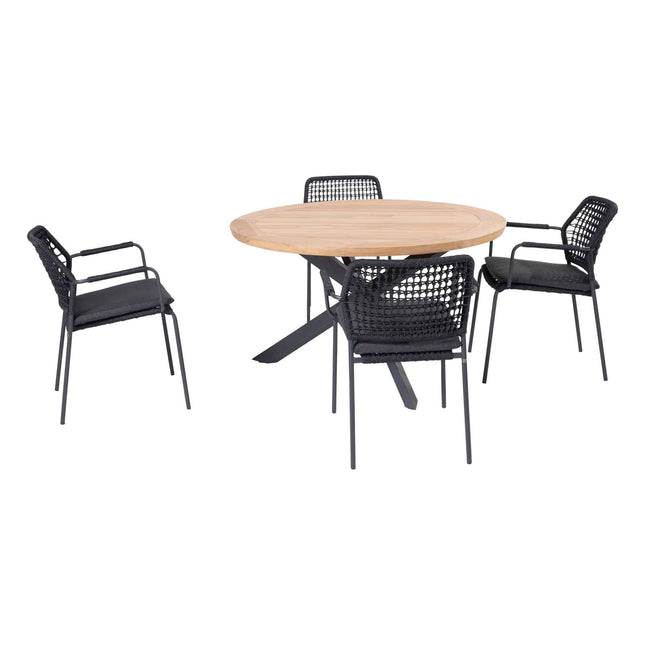 Taste 4SO Barista dining antraciet + Prado teak tafel 130 Ø cm