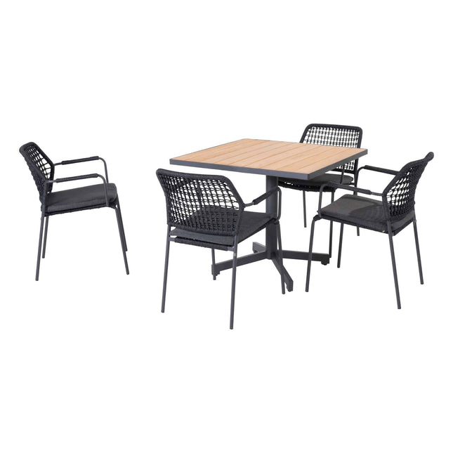 Taste 4SO Barista dining antraciet + Fiesta teak tafel 90×90 cm