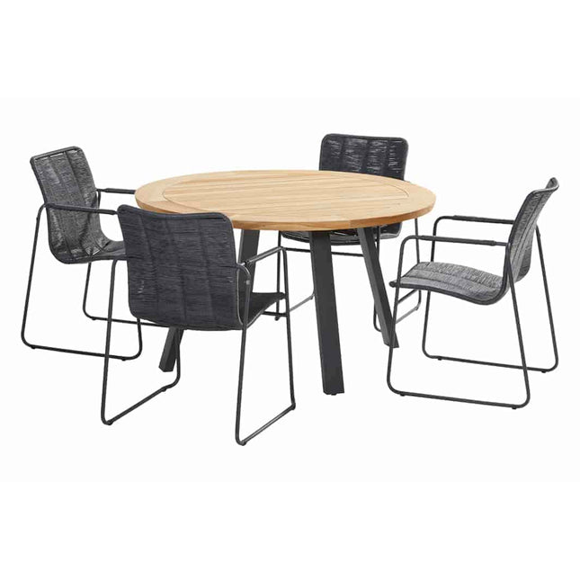 Taste 4SO Palma dining antraciet + Ambassador teak tafel 130 Ø cm