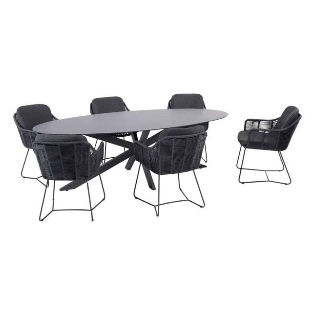 Taste 4SO Belmond dining antraciet + 4 Seasons Outdoor Privada tafel HPL 240 cm ovaal