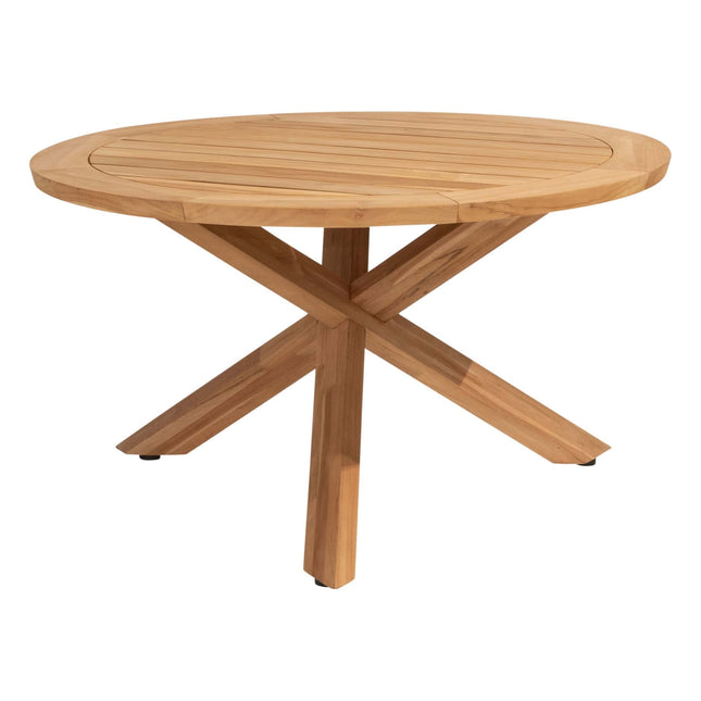 4 Seasons Outdoor Fabrice dining stoel latte + Taste 4SO Prado teak tafel 130 Ø cm teak onderstel