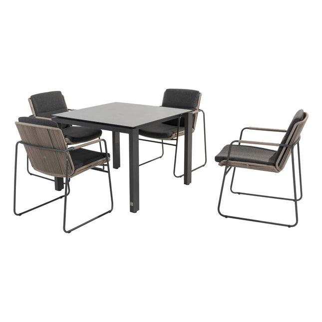 Taste 4SO Parma stapelbare dining + 4 Seasons Outdoor Goa tafel HPL 95 cm slate antraciet