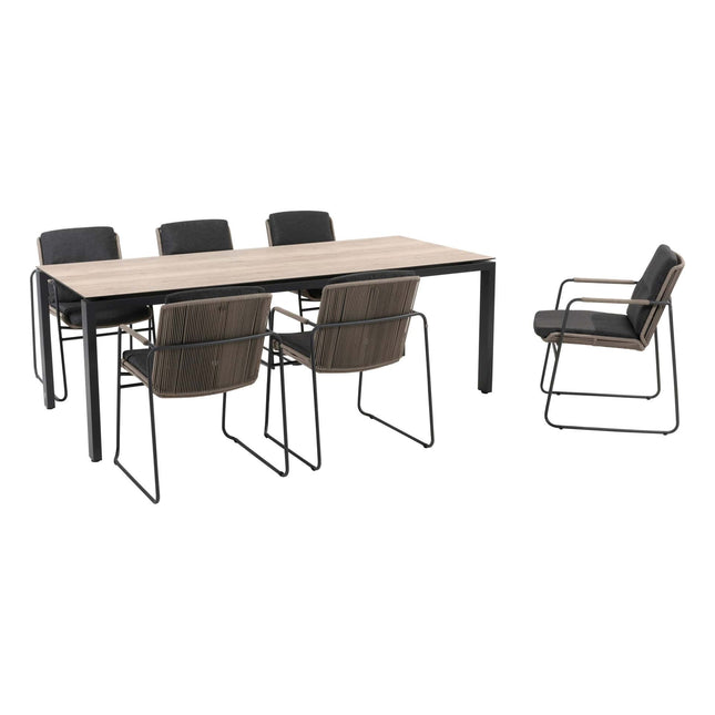 Taste 4SO Parma stapelbare dining + 4 Seasons Outdoor Goa tafel HPL wood look 220 cm