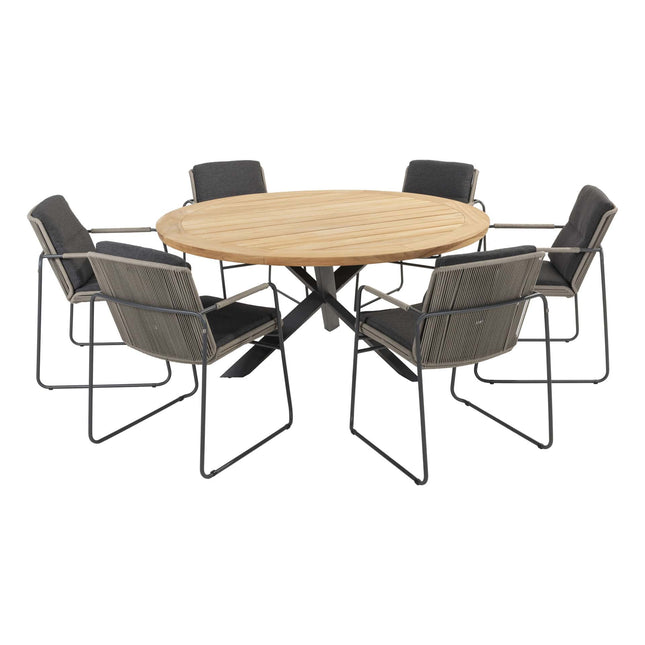 Taste 4SO Parma stapelbare dining + Prado teak tafel 160 Ø cm