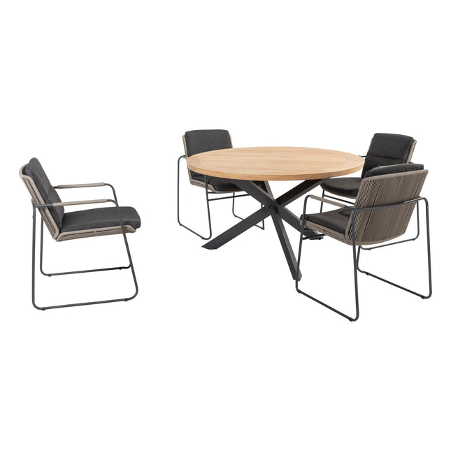 Taste 4SO Parma stapelbare dining + Prado teak tafel 130 Ø cm