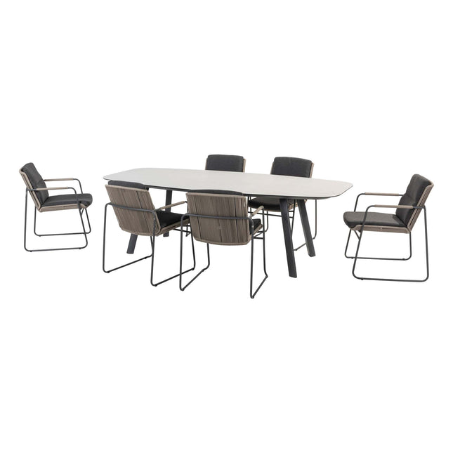 Taste 4SO Parma stapelbare dining + Manolo tafel antraciet met geprint keramiek tafelblad 240 cm