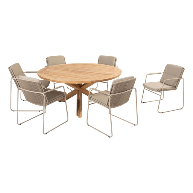 Taste 4SO Parma stapelbare dining latte + Prado teak tafel 160 Ø cm